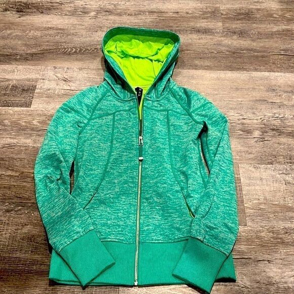 Dick’s LJ Black - low waist zip up workout jacket with hood teal and lime - S - Picture 5 of 12